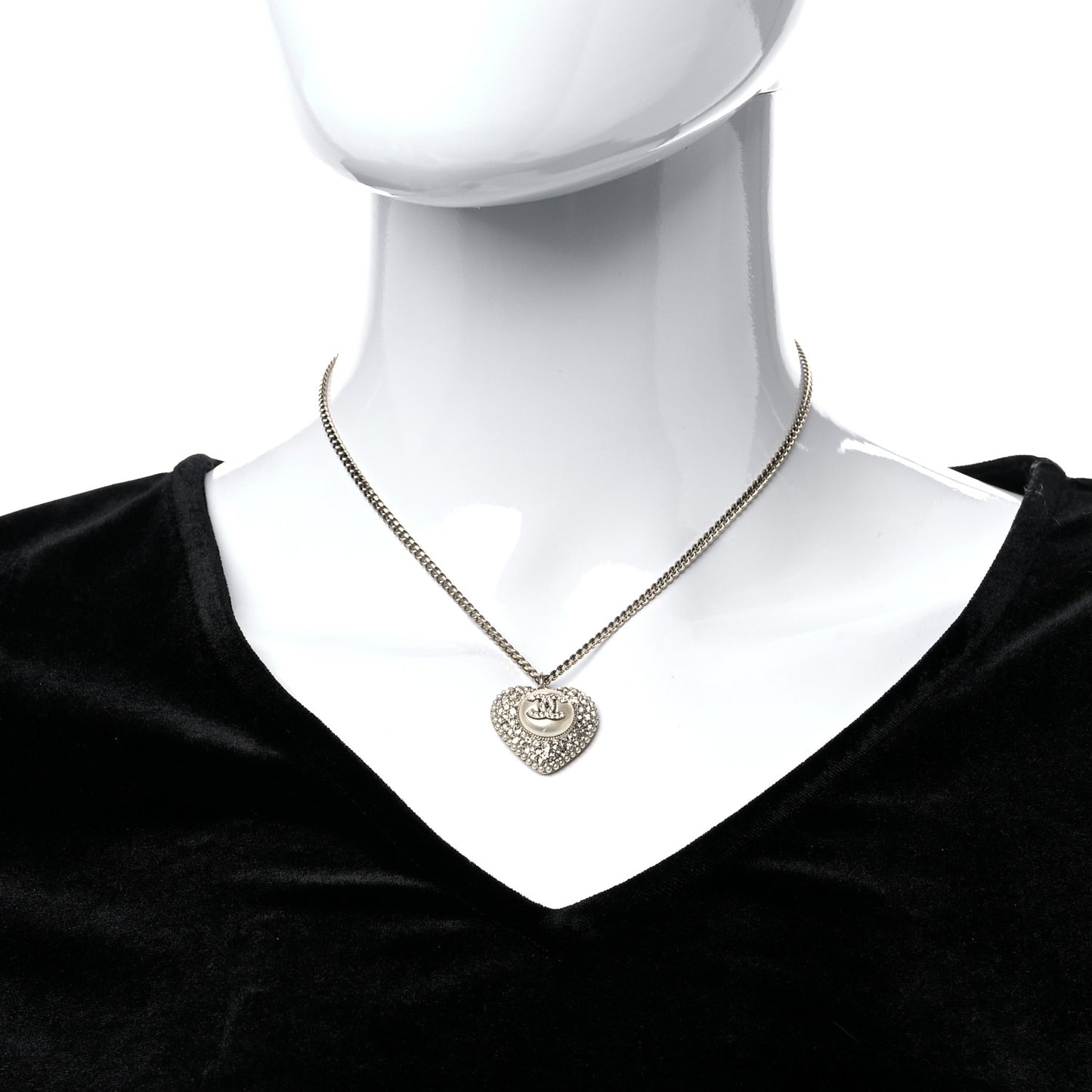 Pearl Crystal CC Heart Necklace Gold