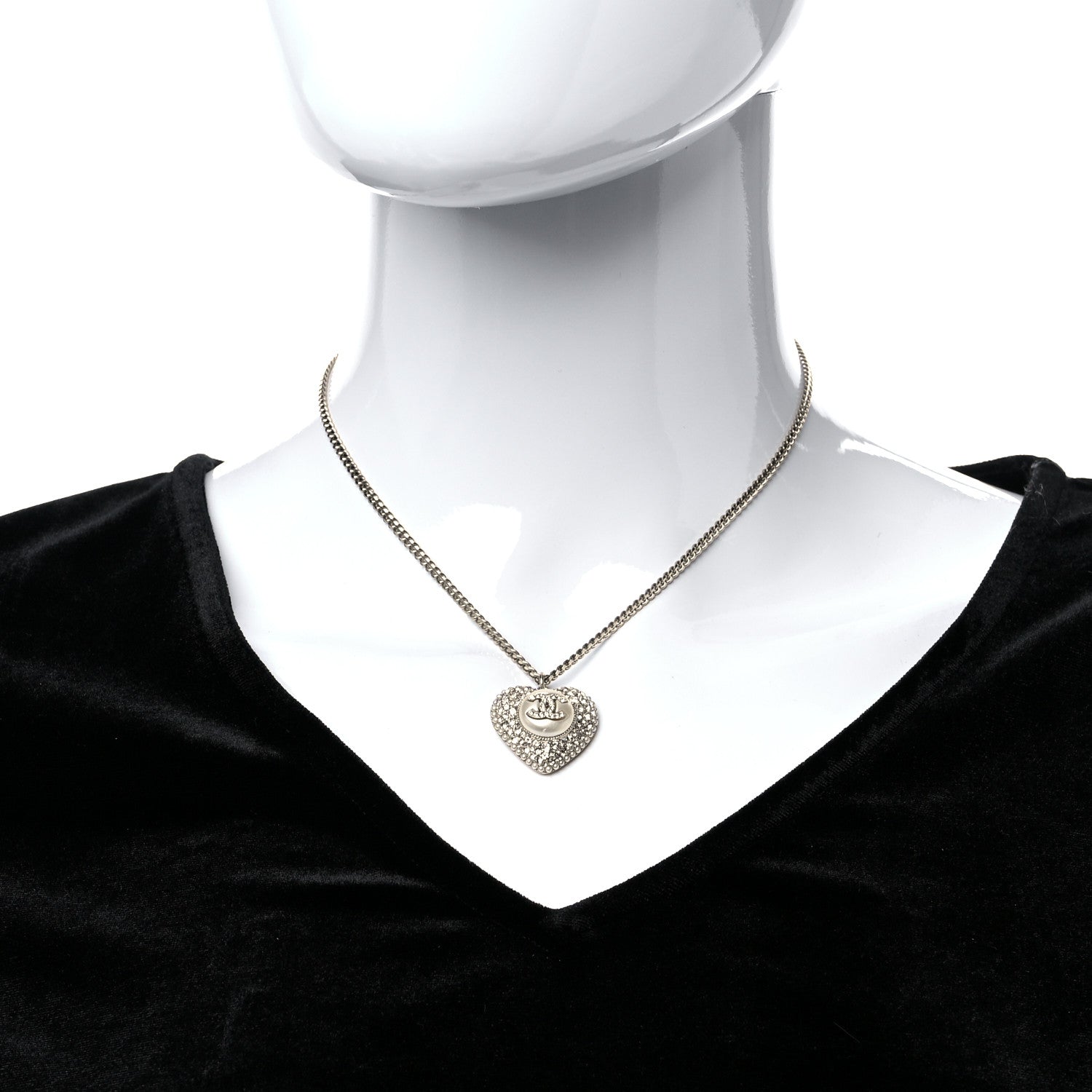 Chanel Pearl Crystal CC Heart Necklace Gold 2 of 8
