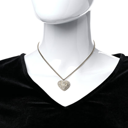 Chanel Pearl Crystal CC Heart Necklace Gold 2 of 8