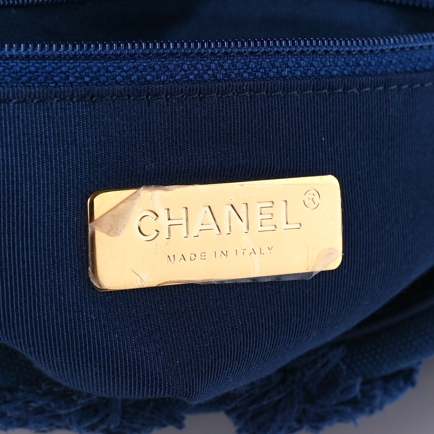 Chanel Cotton Canvas Quilted Medium Chanel 19 Flap Navy Blue