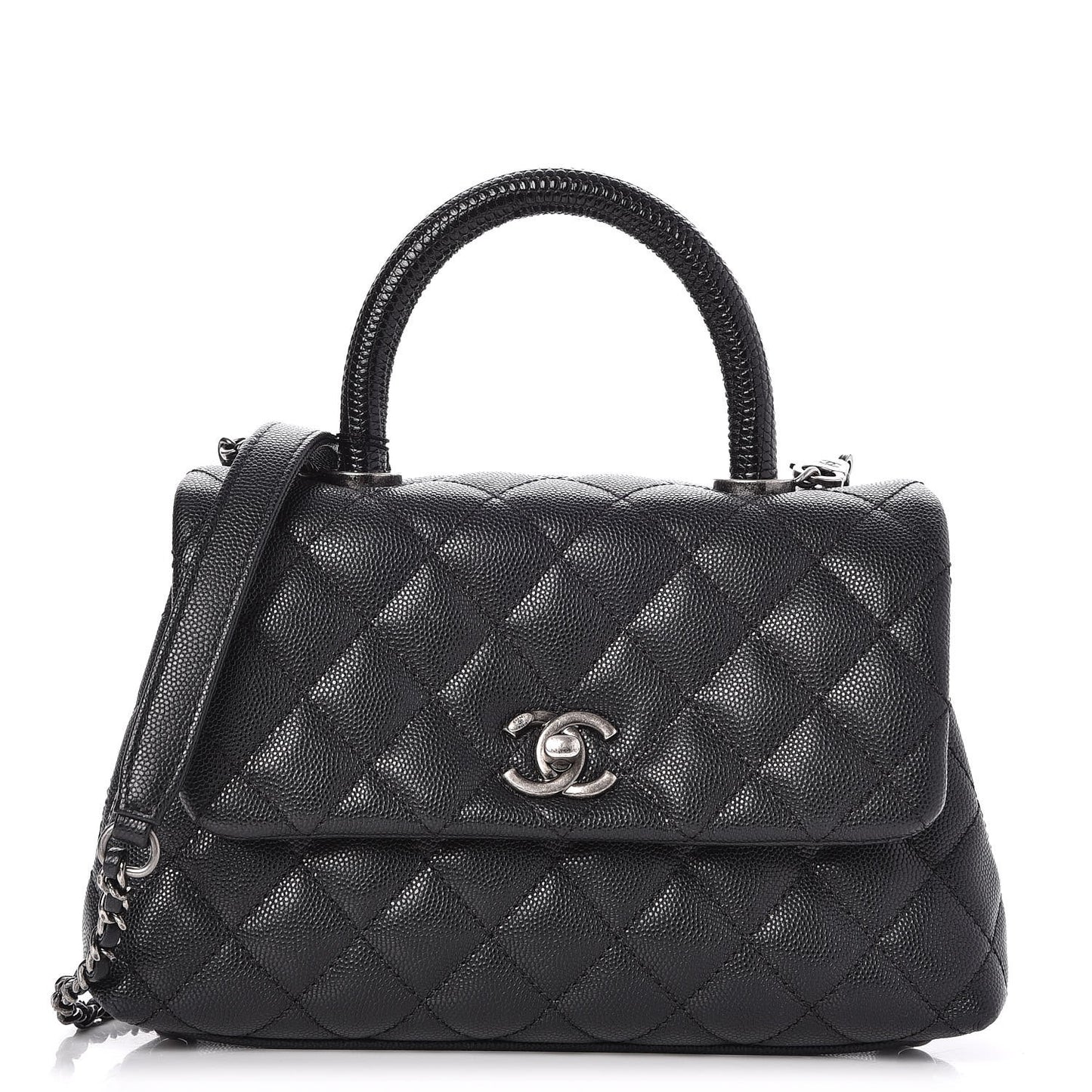 Caviar Lizard Quilted Mini Coco Handle Flap Black