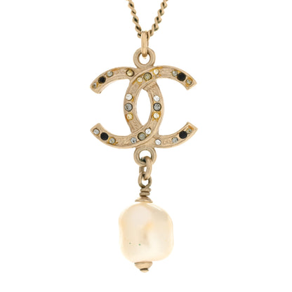 Chanel Pearl Crystal CC Pendant Necklace Gold 4 of 8