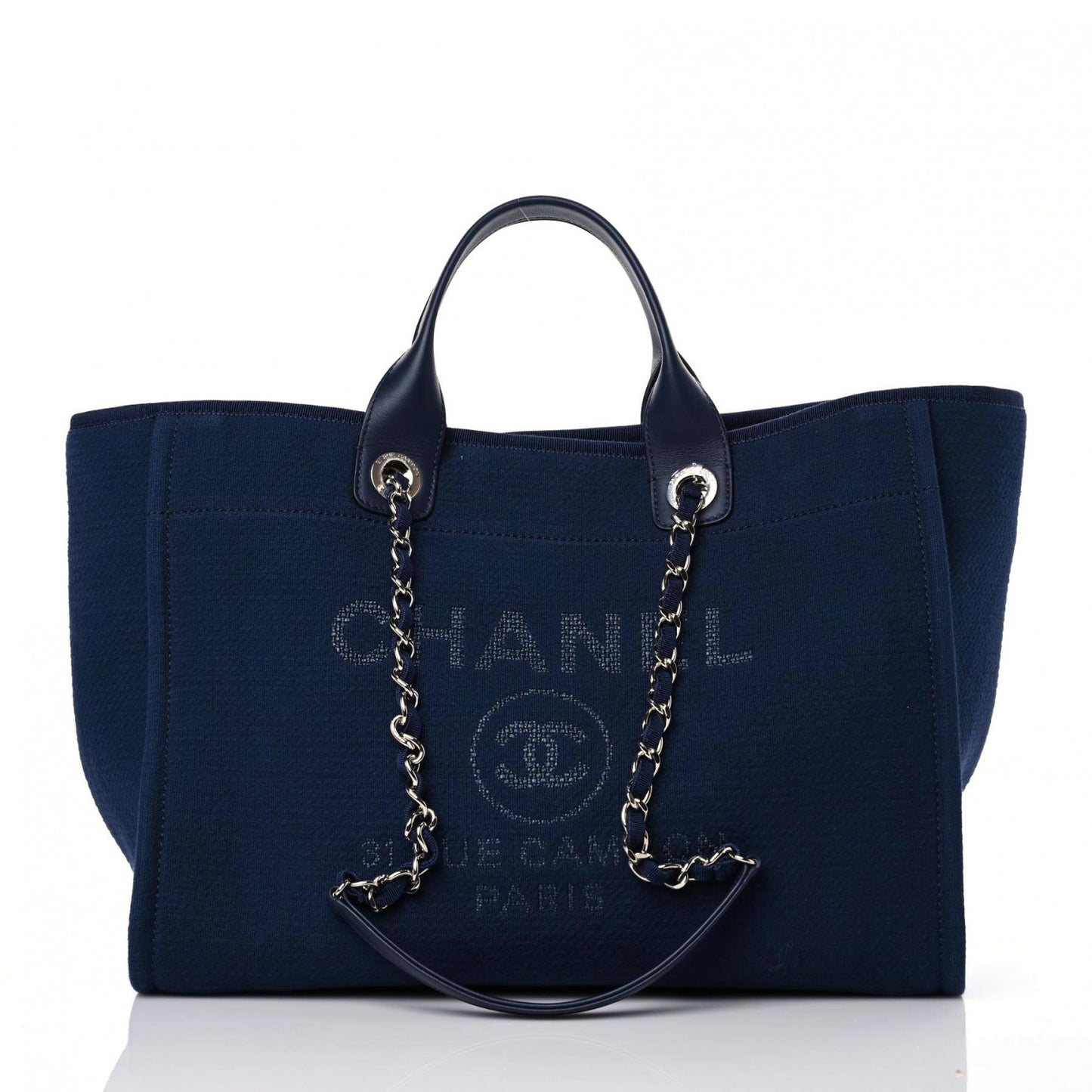 Mixed Fibers Calfskin Medium Deauville Tote Dark Blue