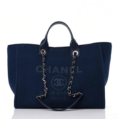 Chanel Mixed Fibers Calfskin Medium Deauville Tote Dark Blue 3 of 14