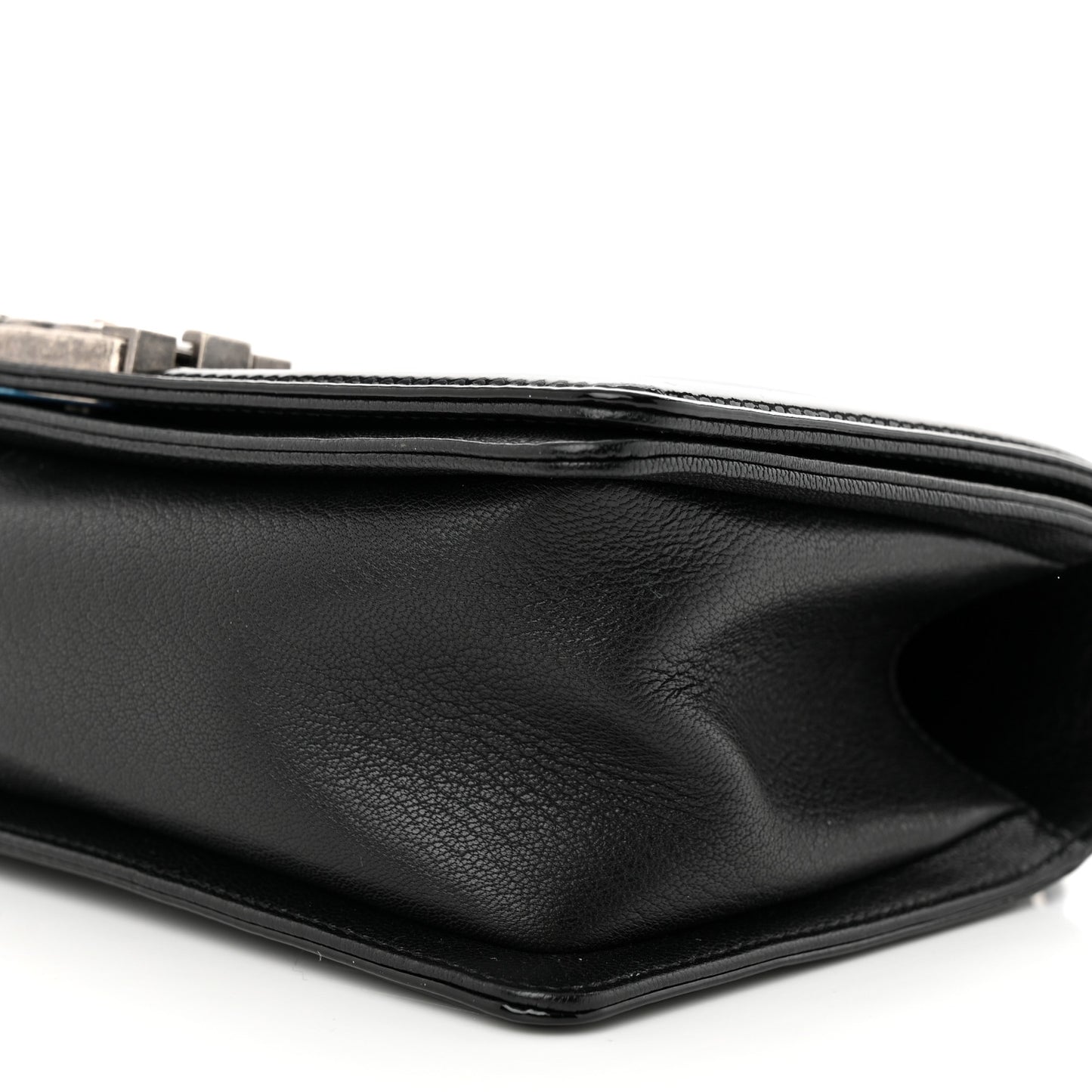 Goatskin Quilted Patent Medium Duo Boy Flap Black