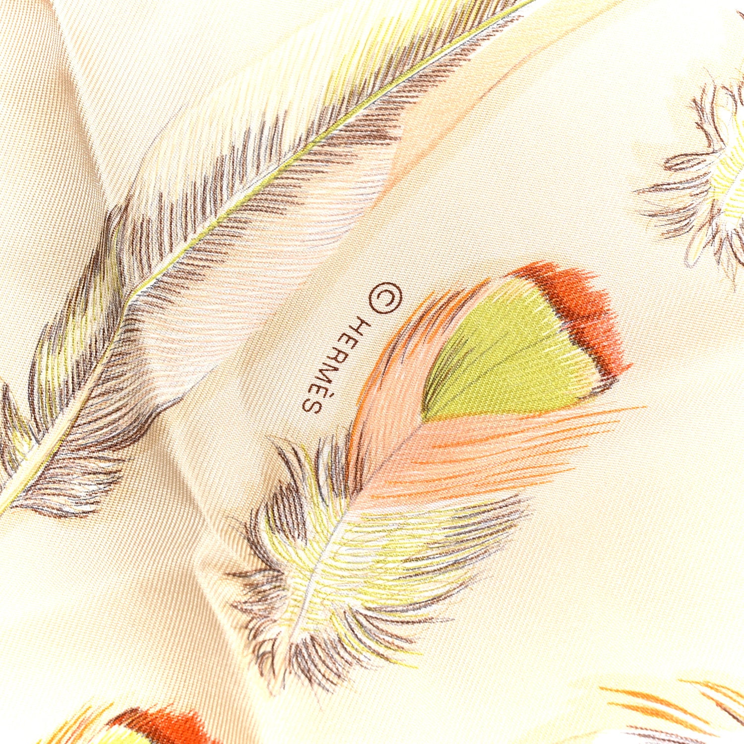 Hermes Silk Plumes II Scarf 90 Corail Beige Rose Pale 4 of 4