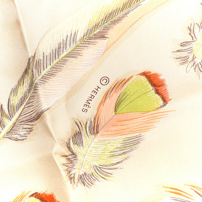 Hermes Silk Plumes II Scarf 90 Corail Beige Rose Pale 4 of 4
