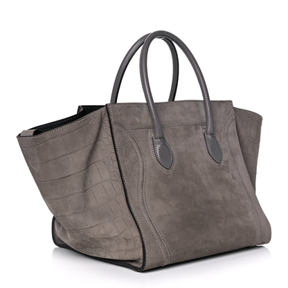Celine Crocodile Embossed Nubuck Medium Phantom Luggage Grey 2 of 11
