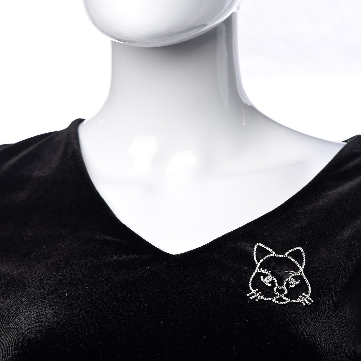 Chanel Strass Crystal Emoji Choupette Cat Brooch Silver 2 of 4