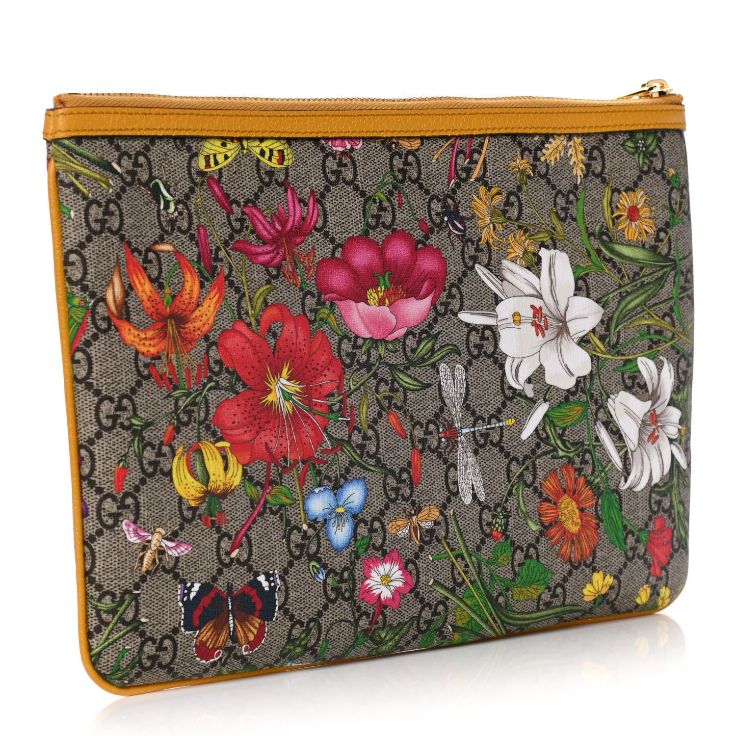 Gucci GG Supreme Monogram Flora Large Ophidia Pouch Clutch Beige Multicolor Crop 3 of 9