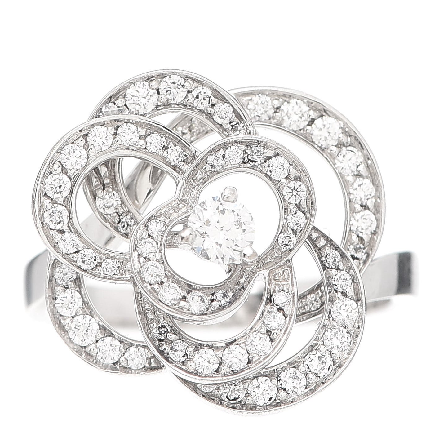 18K White Gold Diamond Fil de Camelie Ring 55 7.25