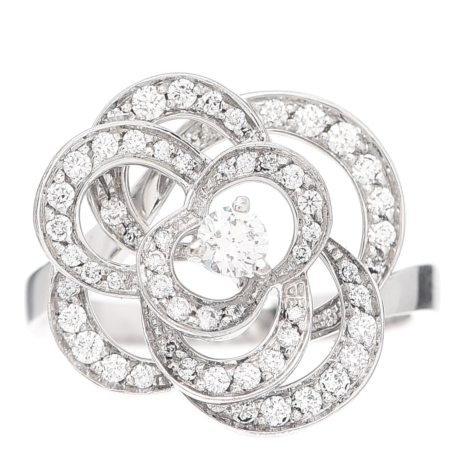Chanel 18K White Gold Diamond Fil de Camelie Ring 55 7.25 1 of 5