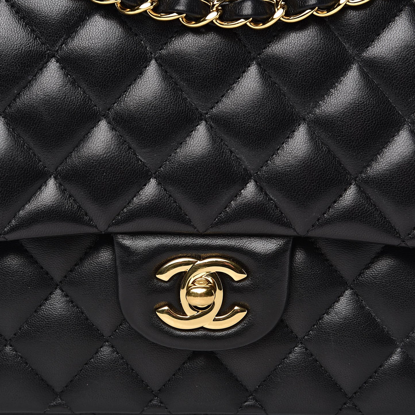 Lambskin Quilted Medium Double Flap Black