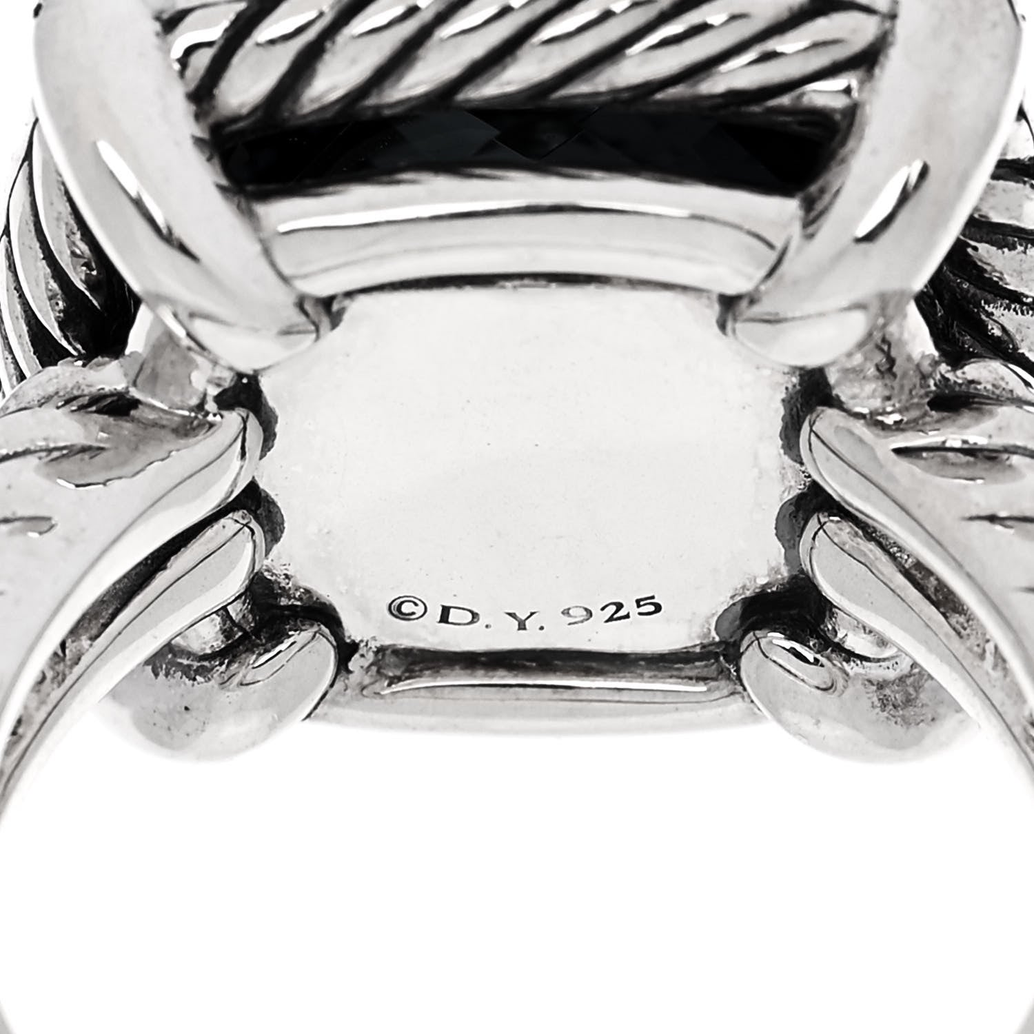 David Yurman Sterling Silver Diamond Hampton Blue Topaz 14mm Chatelaine Pave Bezel Ring 53 6.5 5 of 5