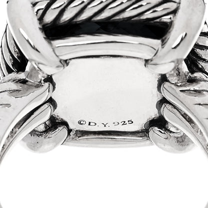 David Yurman Sterling Silver Diamond Hampton Blue Topaz 14mm Chatelaine Pave Bezel Ring 53 6.5 5 of 5