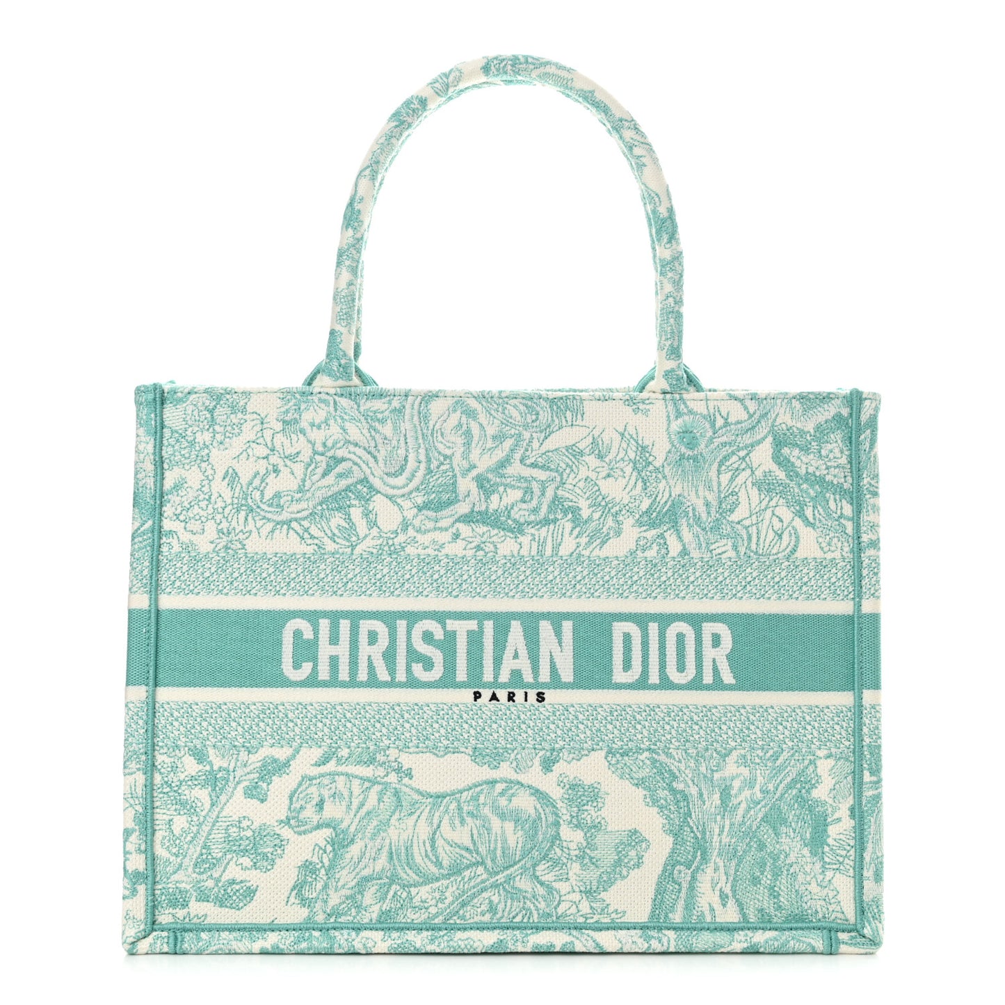 Canvas Embroidered Medium Dioriviera Toile De Jouy Book Tote Aquamarina