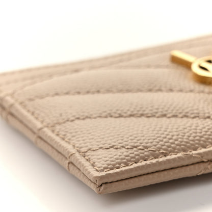 Saint Laurent Grain De Poudre Matelasse Chevron Monogram Credit Card Case Dark Beige 7 of 8