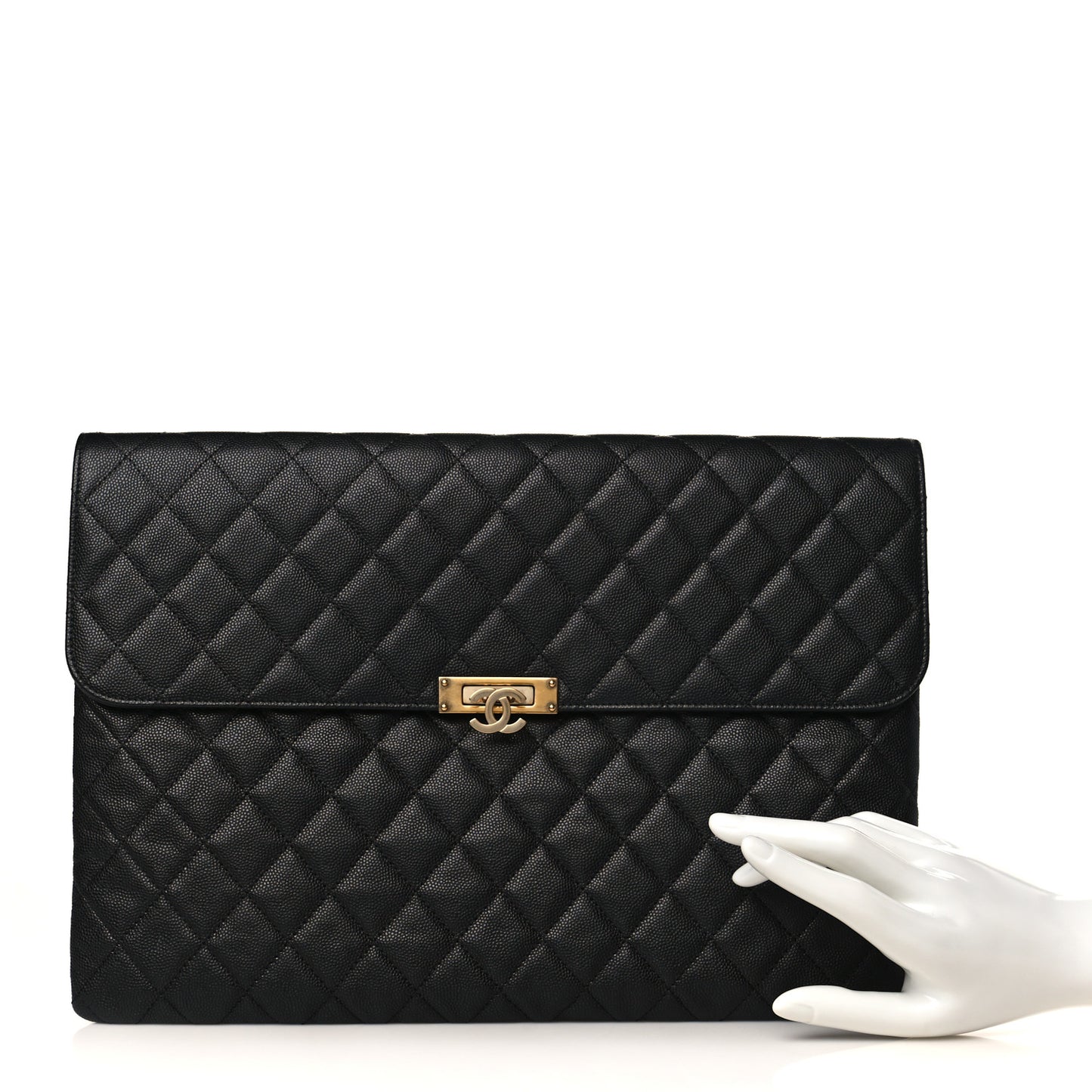 Caviar Quilted Large Golden Class Pouch Black