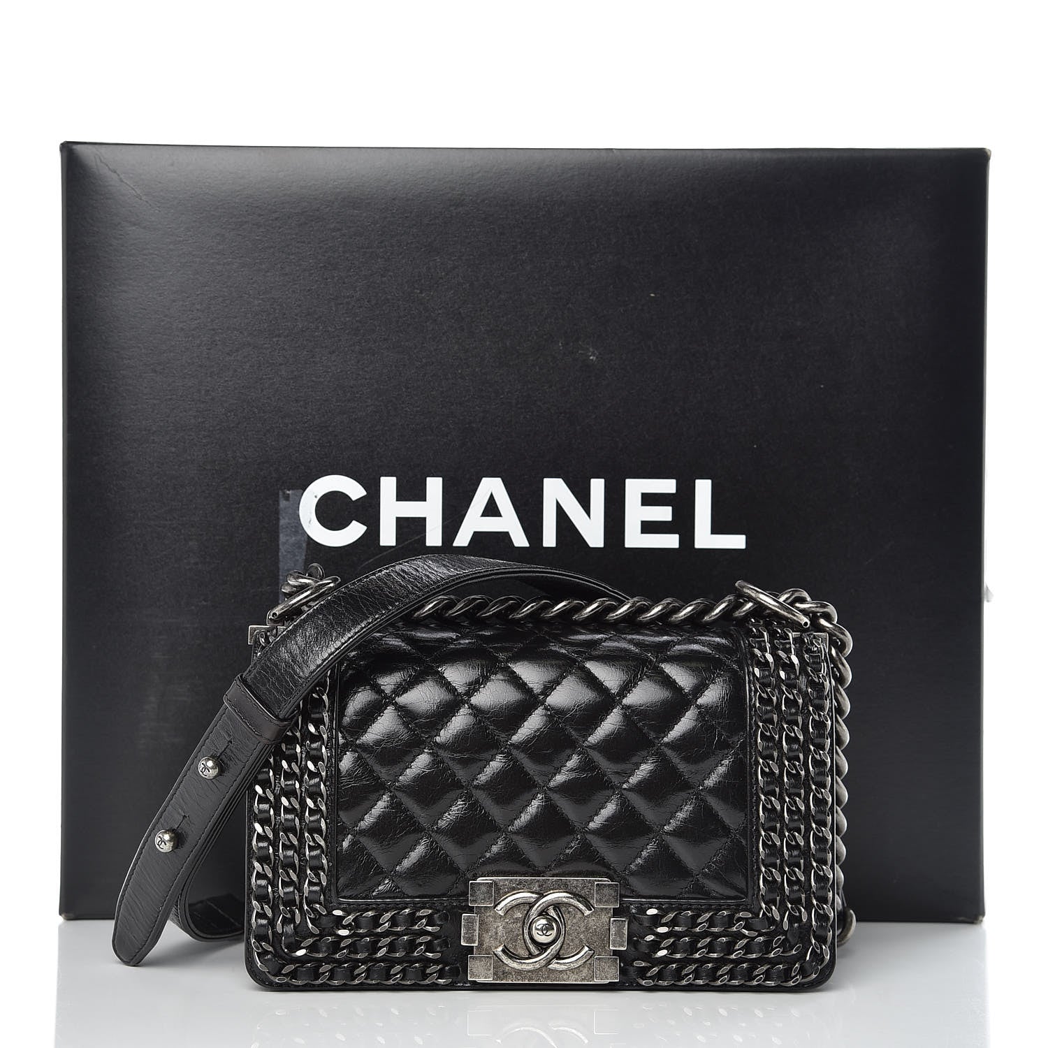Chanel Glazed Calfskin Quilted Small Boy Chained Flap Black 10 of 10