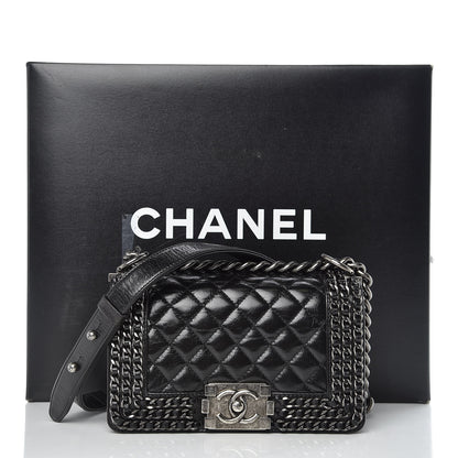Chanel Glazed Calfskin Quilted Small Boy Chained Flap Black 10 of 10