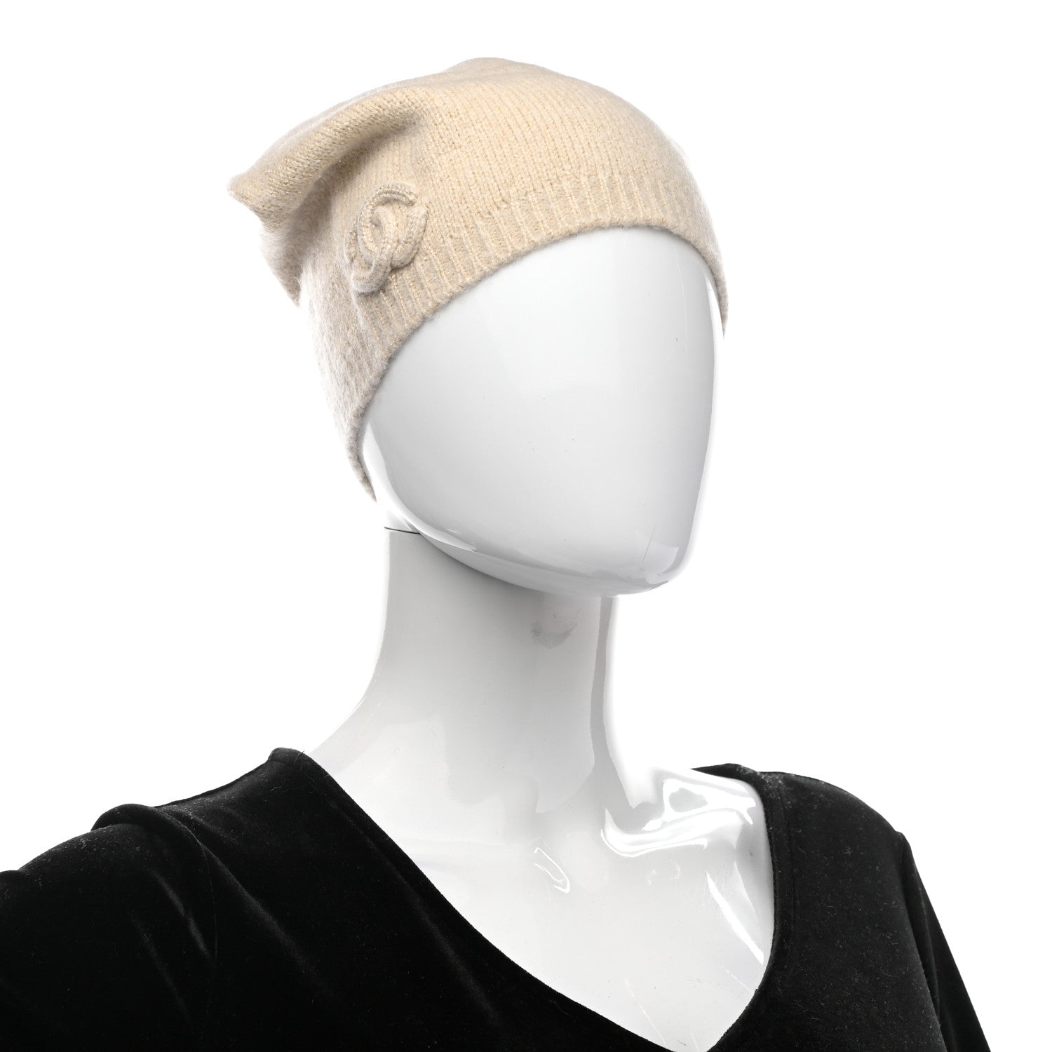Chanel Cashmere Blend CC Beanie Hat Beige 2 of 5