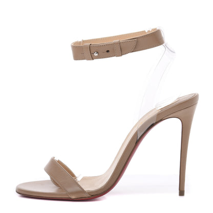 Christian Louboutin Shiny Nappa PVC Jonatina 100 Sandals 37.5 Nude 1 of 8
