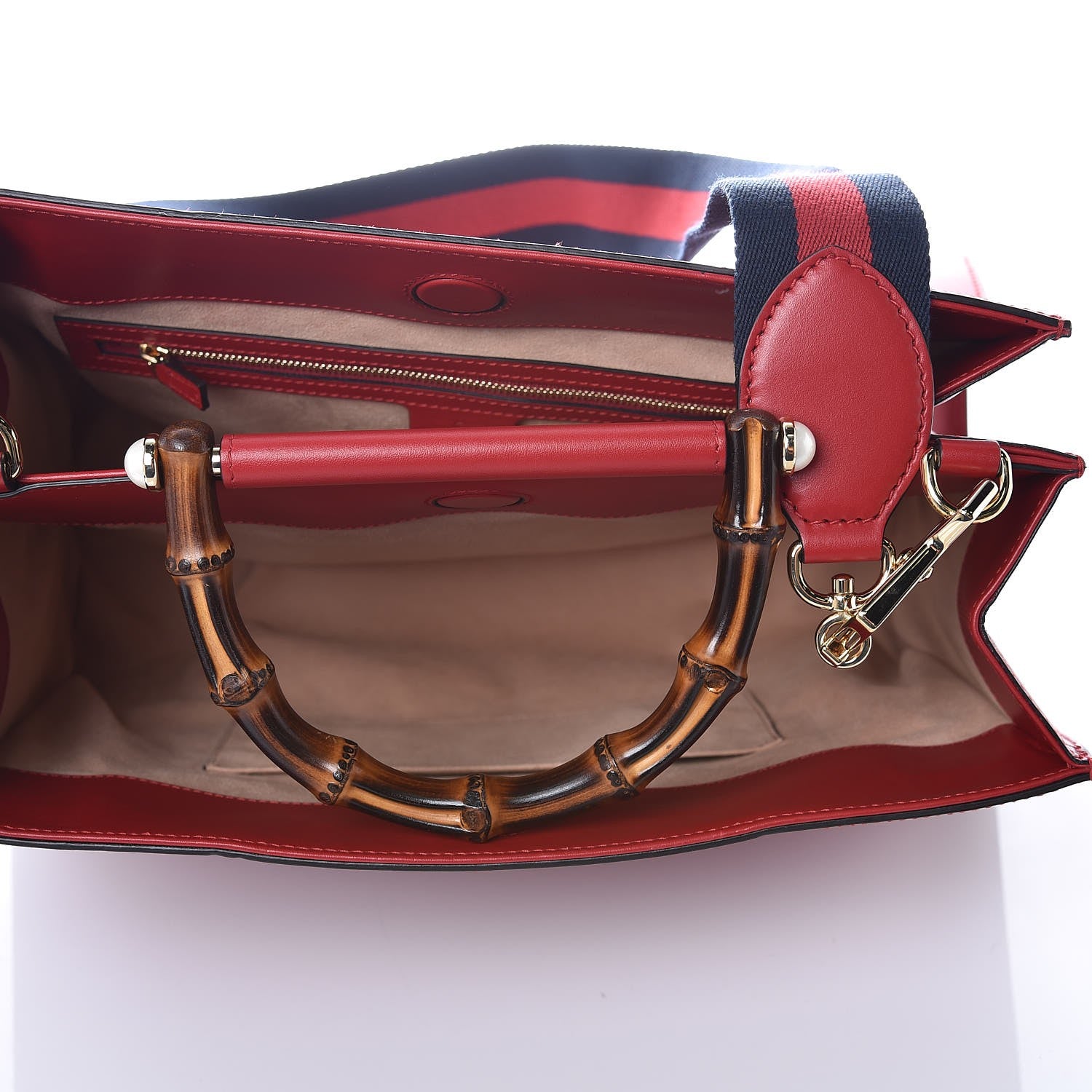 Gucci Nappa Bamboo Web Medium Nymphaea Top Handle Bag Hibiscus Red 6 of 10