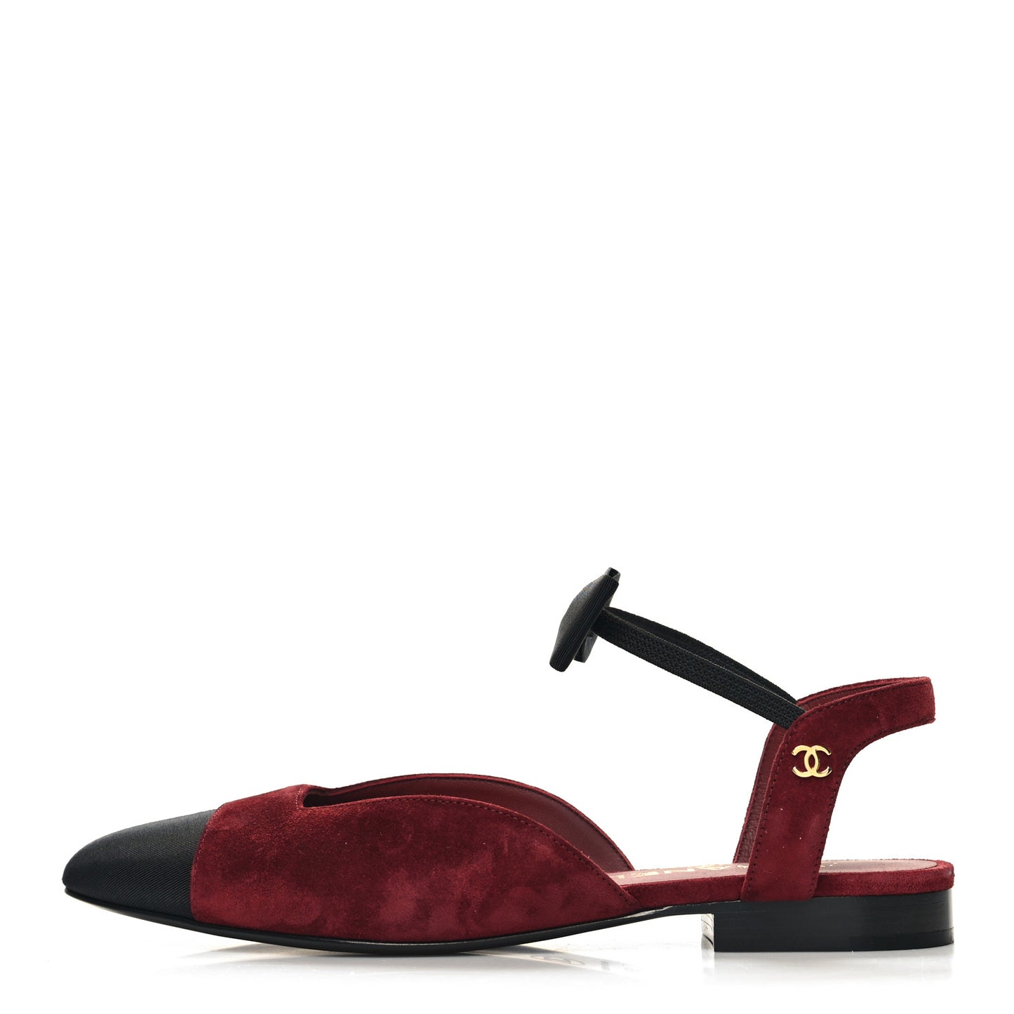 Grosgrain Suede Cap Toe CC Flats 36.5 Burgundy Black