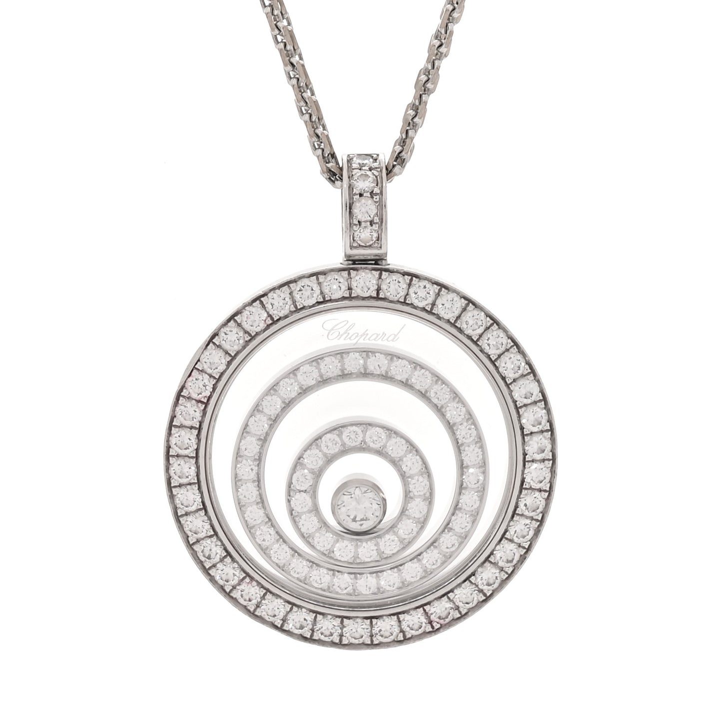 18K White Gold Diamond Happy Spirit Three-Ring Pendant Necklace
