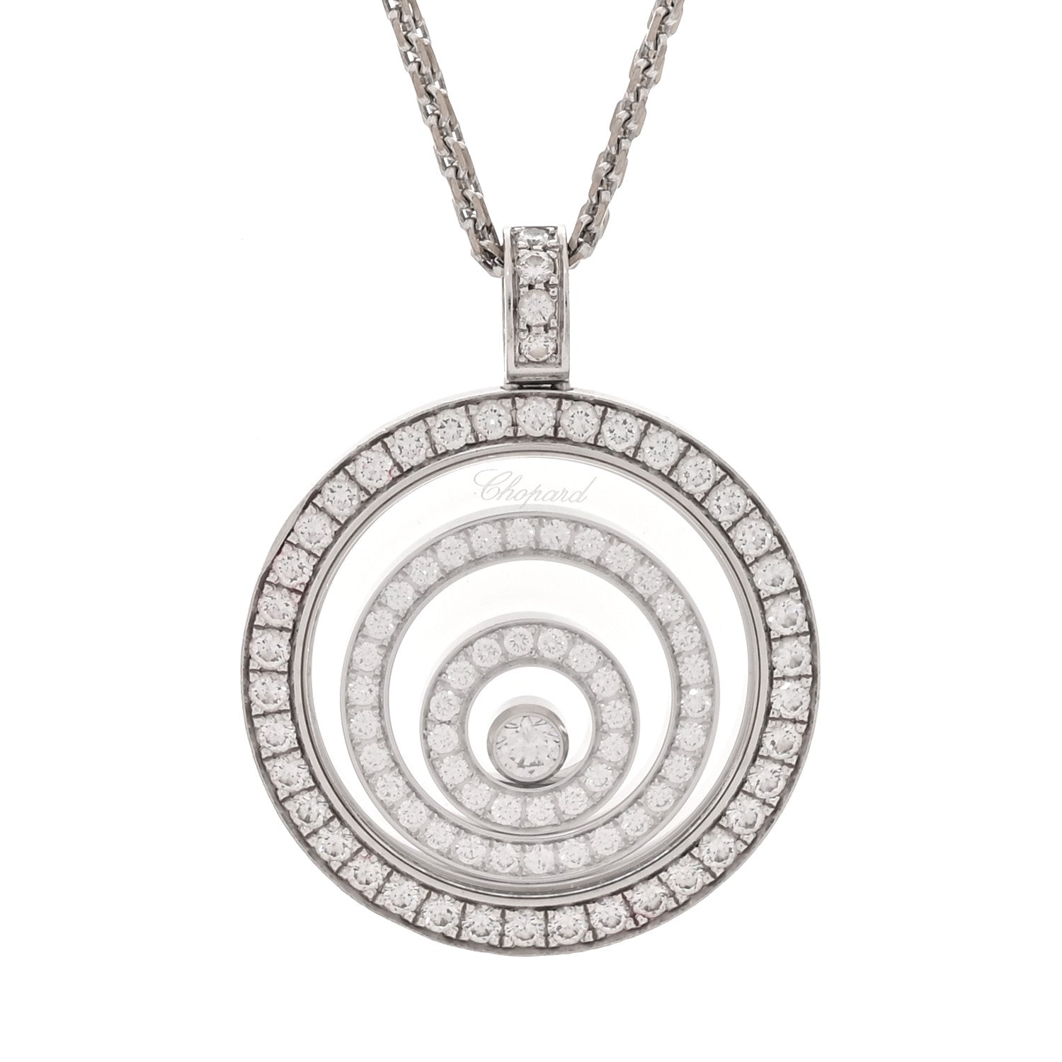 Chopard 18K White Gold Diamond Happy Spirit Three-Ring Pendant Necklace 4 of 8