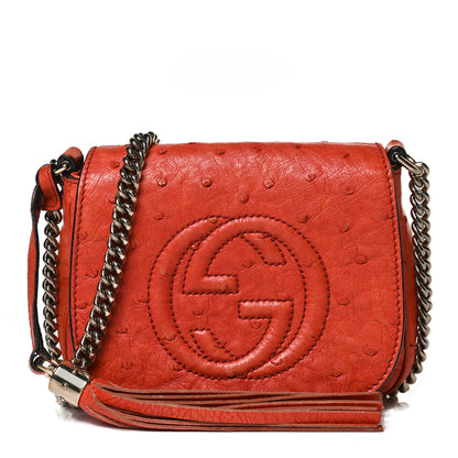 Gucci Ostrich Small Soho Chain Flap Crossbody Golden 1 of 17