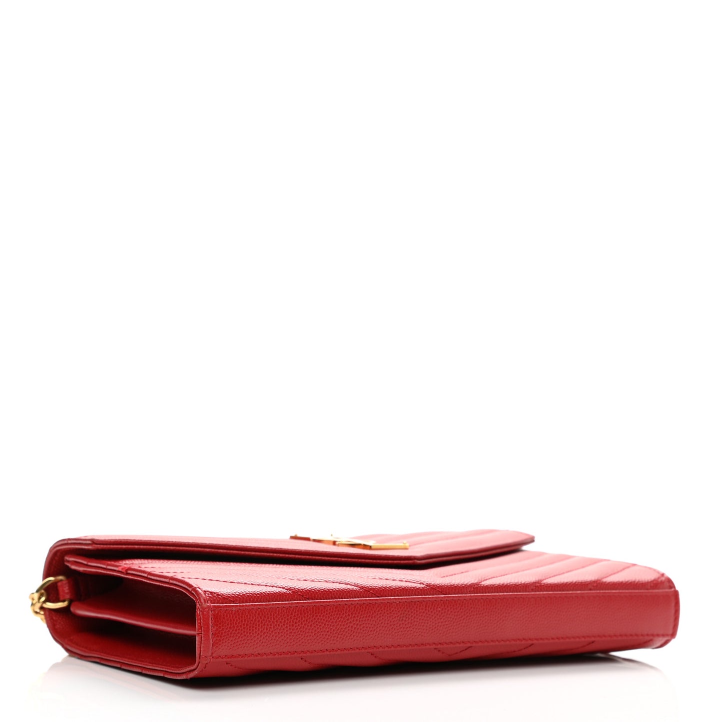 Grain De Poudre Matelasse Chevron Monogram Chain Wallet Red