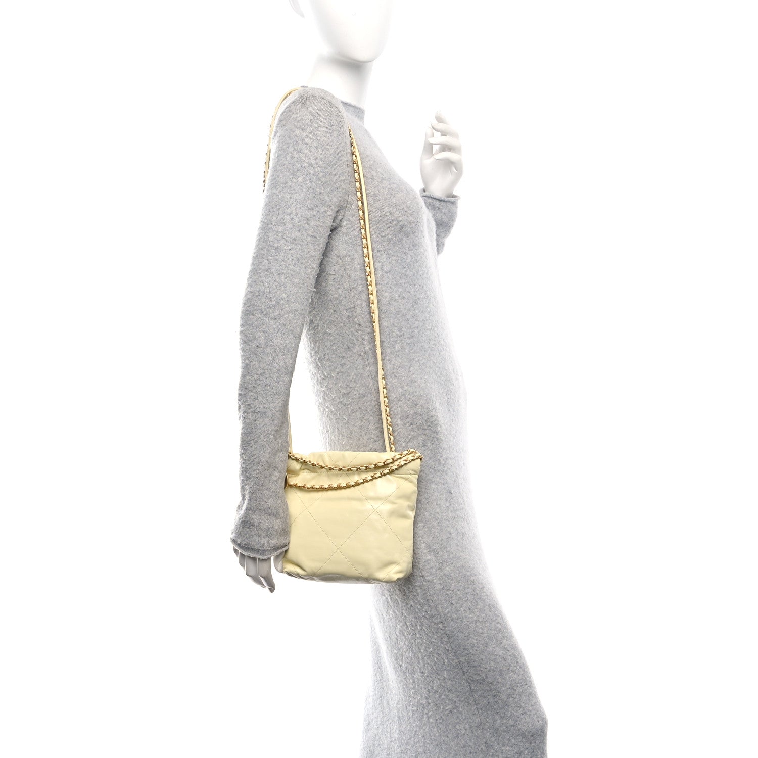 Chanel Shiny Calfskin Quilted Mini Chanel 22 Light Yellow 2 of 10