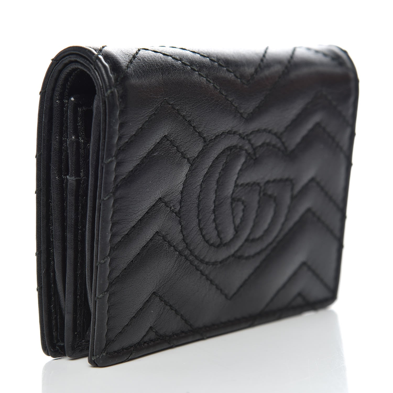 Gucci Calfskin Matelasse GG Marmont Card Case Wallet Black 3 of 8