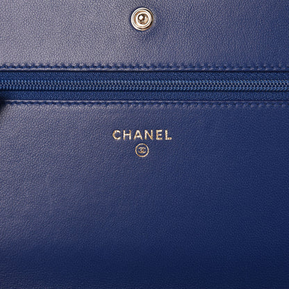 Chanel Lambskin Studded Wallet On Chain WOC Blue 6 of 11