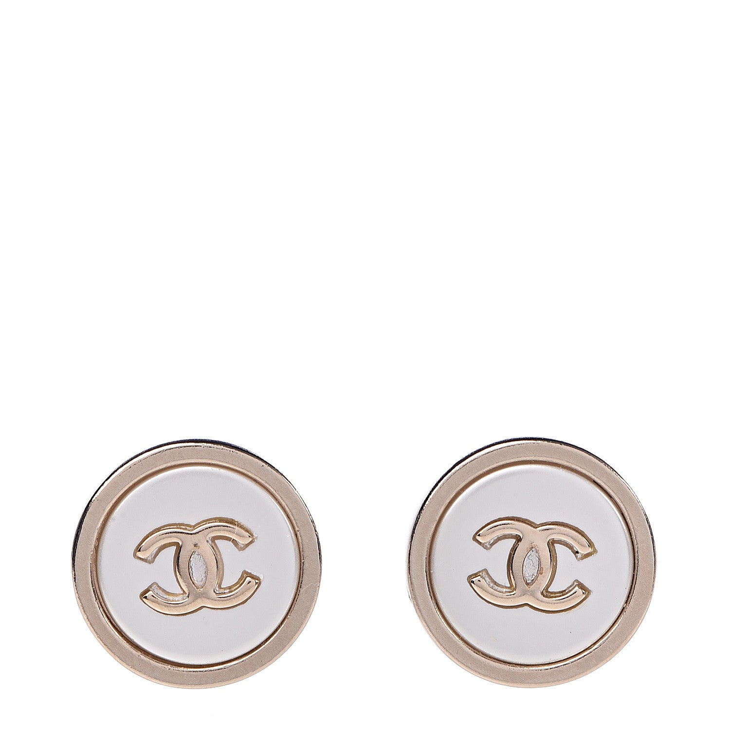 Chanel Pearl Coco Round Earrings Gold Pearly White 1 of 5