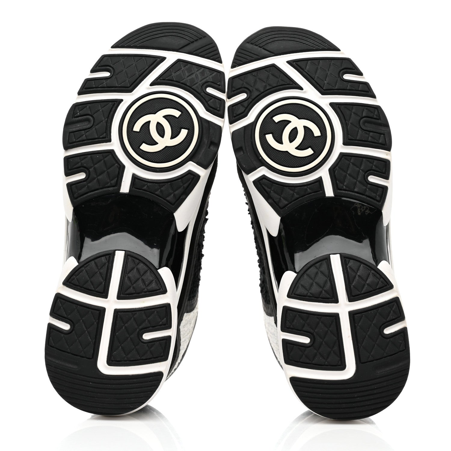 Chanel Tweed Suede Calfskin CC Sneakers 37 Black White 5 of 9