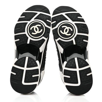 Chanel Tweed Suede Calfskin CC Sneakers 37 Black White 5 of 9