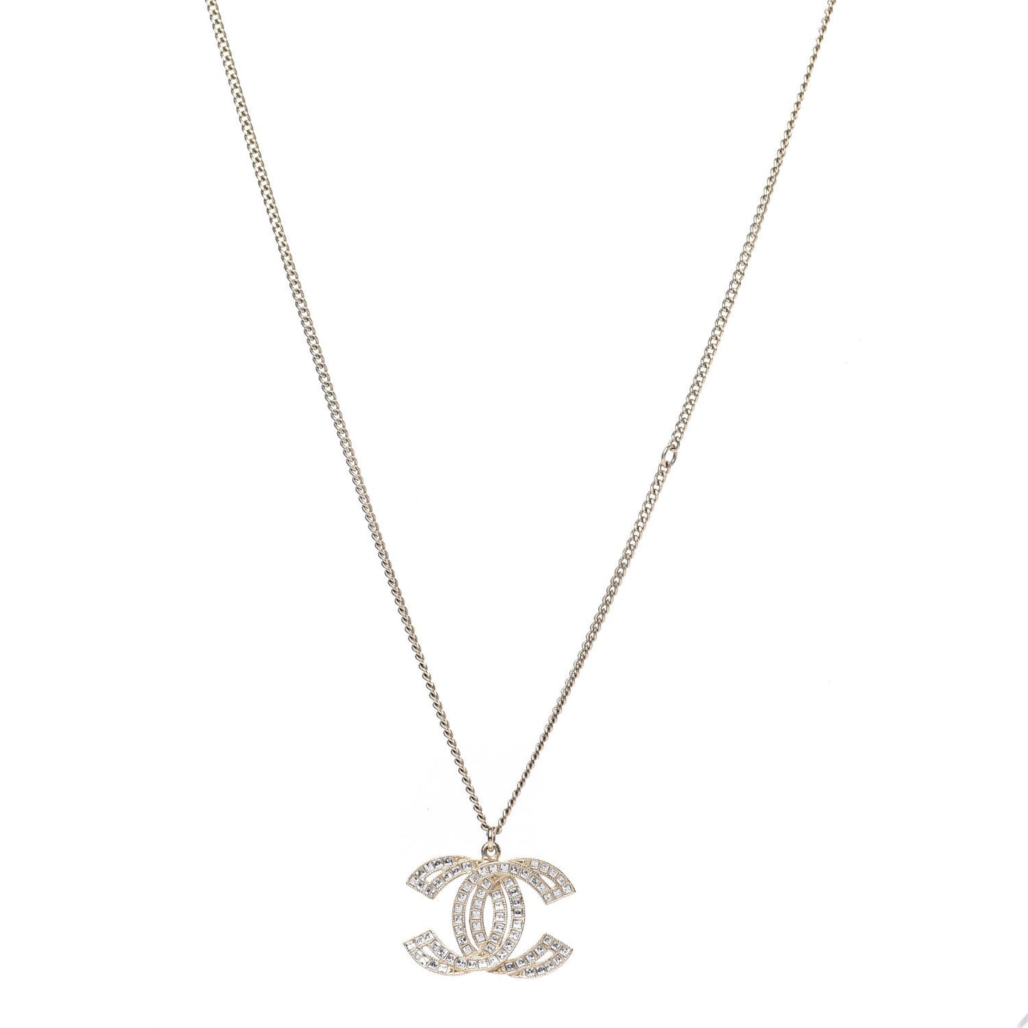 Metal Crystal Baguette CC Pendant Necklace Gold