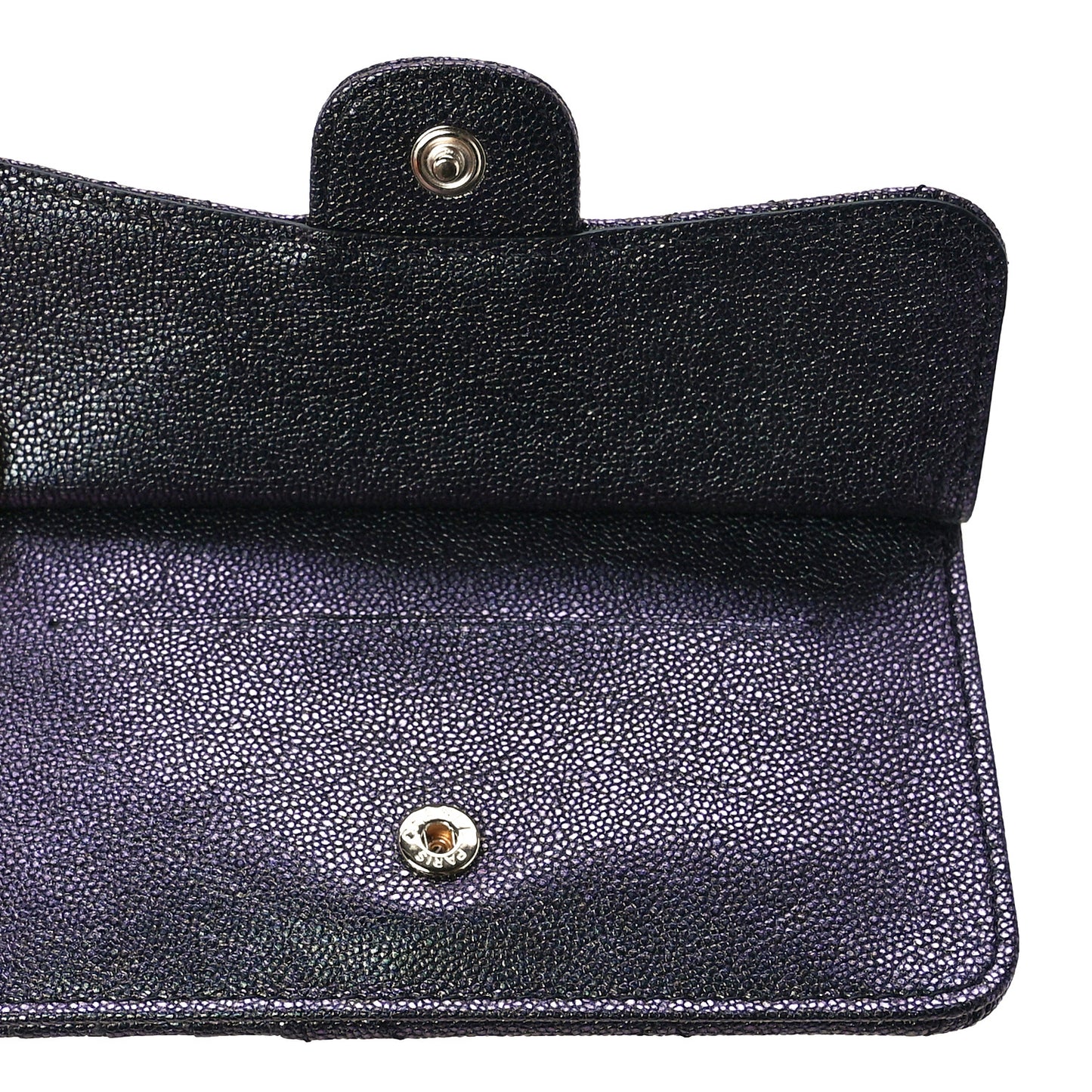 Iridescent Caviar Quilted Flap Zip Card Holder Black