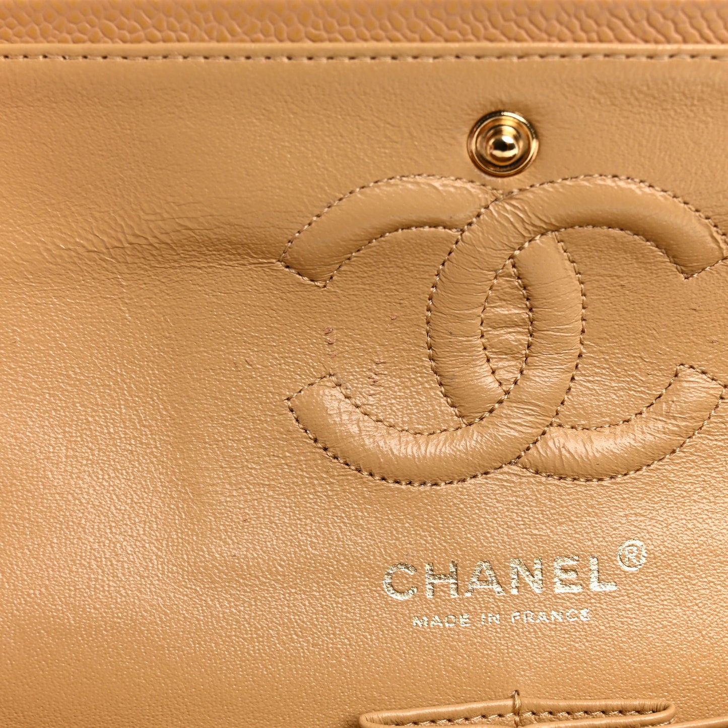 Caviar Quilted Small Double Flap Beige