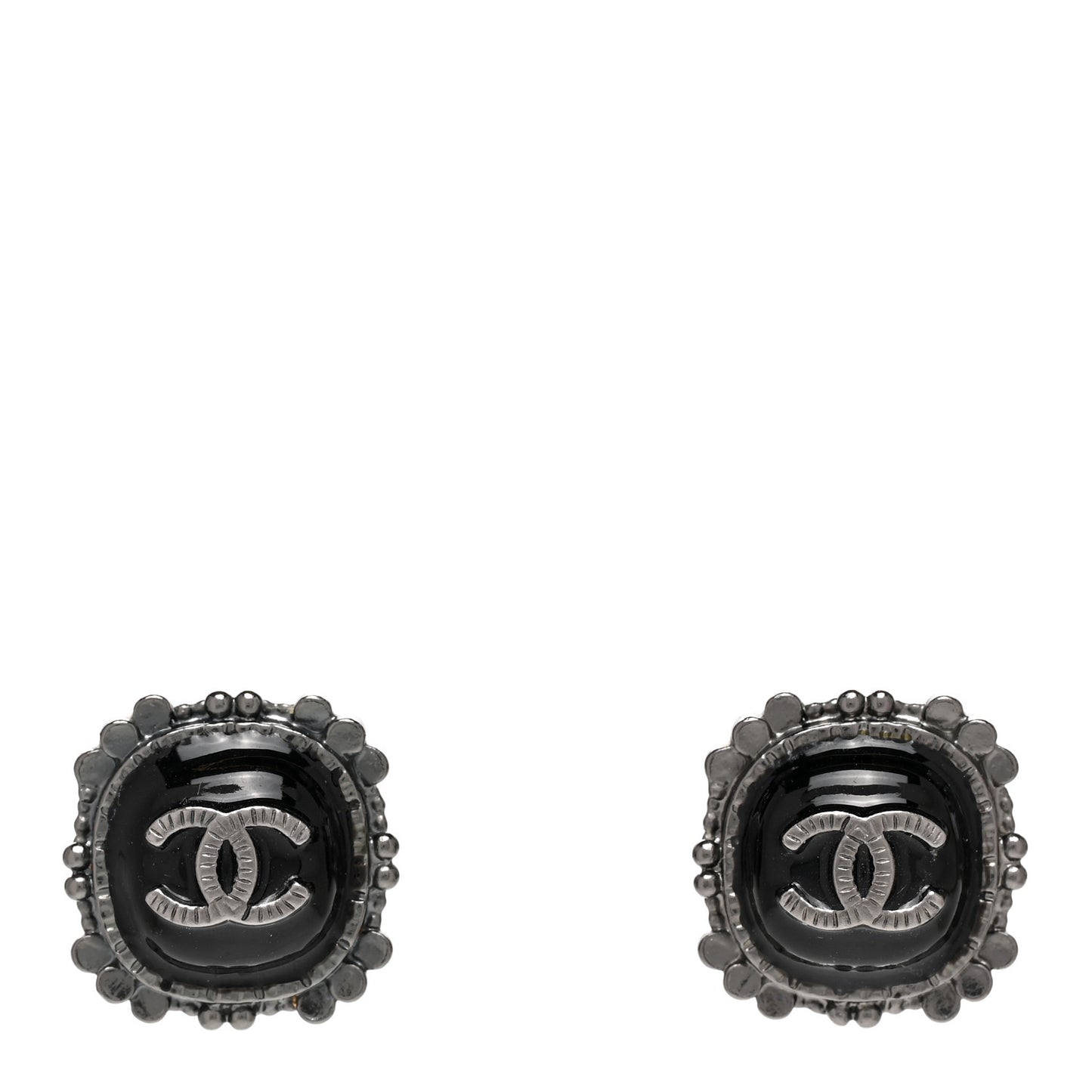 Bead CC Round Earrings Silver Black