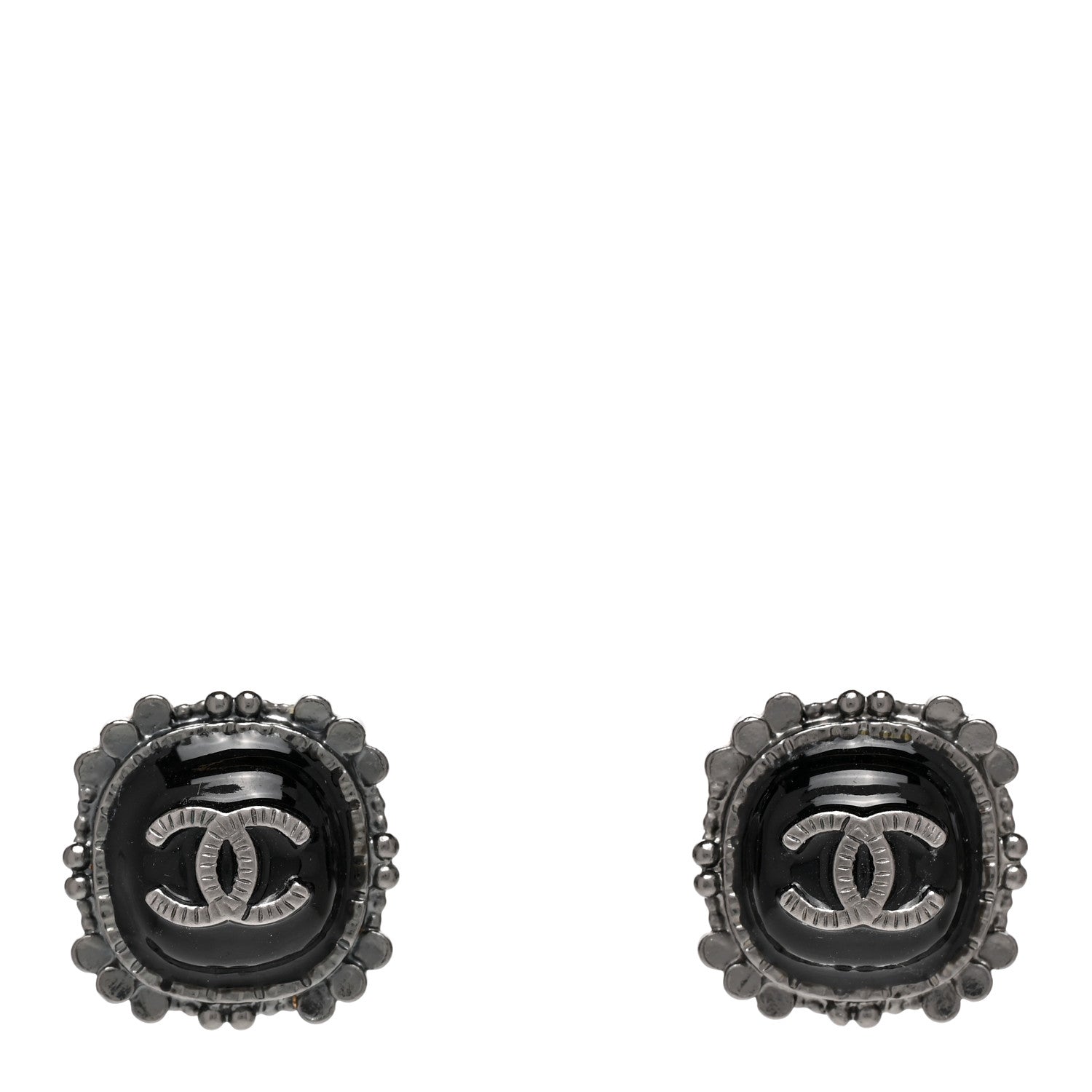 Chanel Bead CC Round Earrings Silver Black 1 of 5