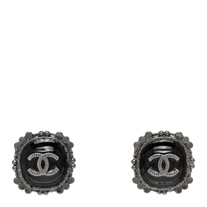 Chanel Bead CC Round Earrings Silver Black 1 of 5