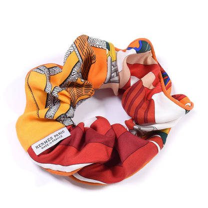 Hermes Silk Patchwork Claudia Scrunchie Orange Fruite 2 of 3