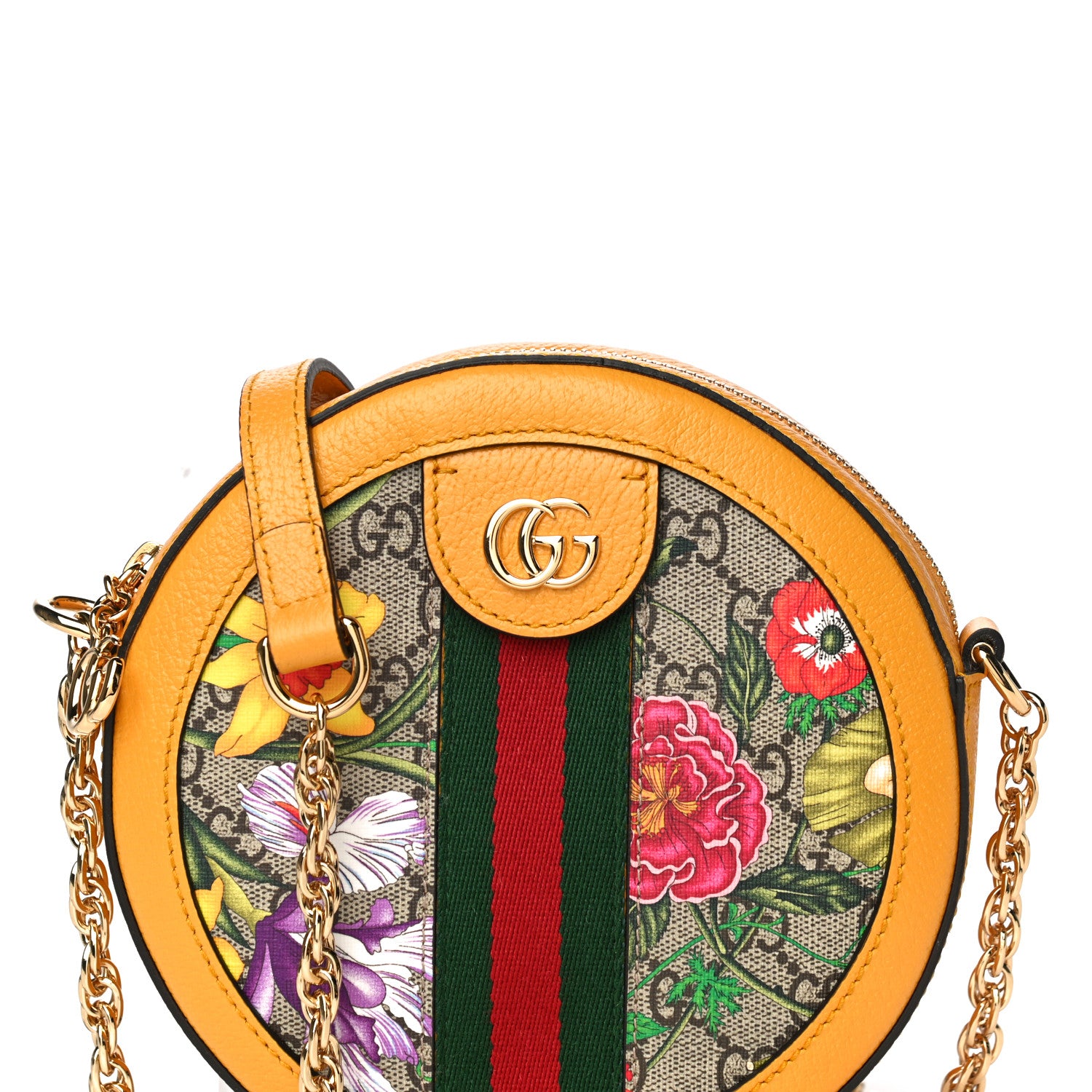 Gucci GG Supreme Monogram Flora Web Mini Ophidia Round Shoulder Bag Beige Multicolor Crop 9 of 11