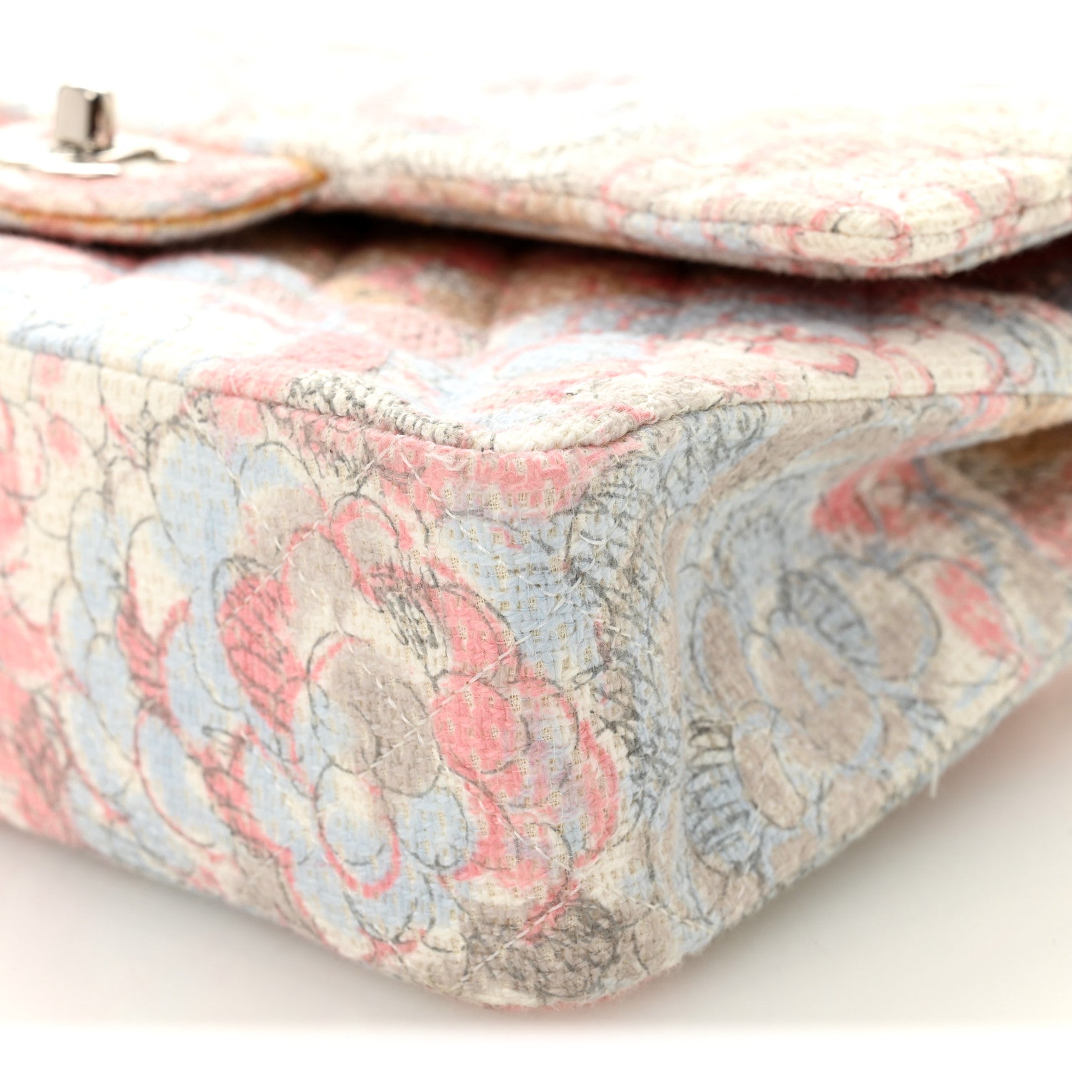 Chanel Tweed Quilted Camellia Medium Double Flap Ivory Multicolor 10 of 11