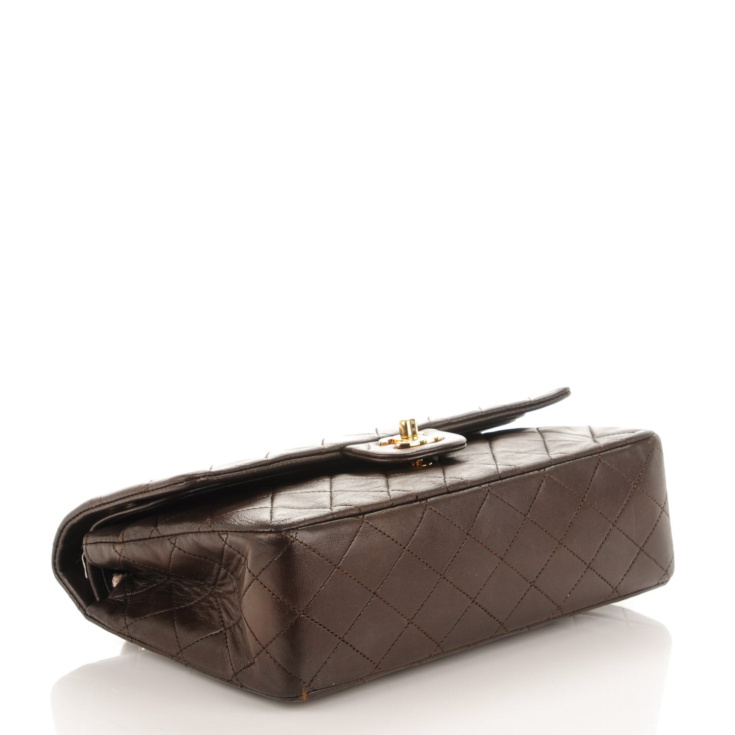 Lambskin Quilted Medium Double Flap Dark Brown