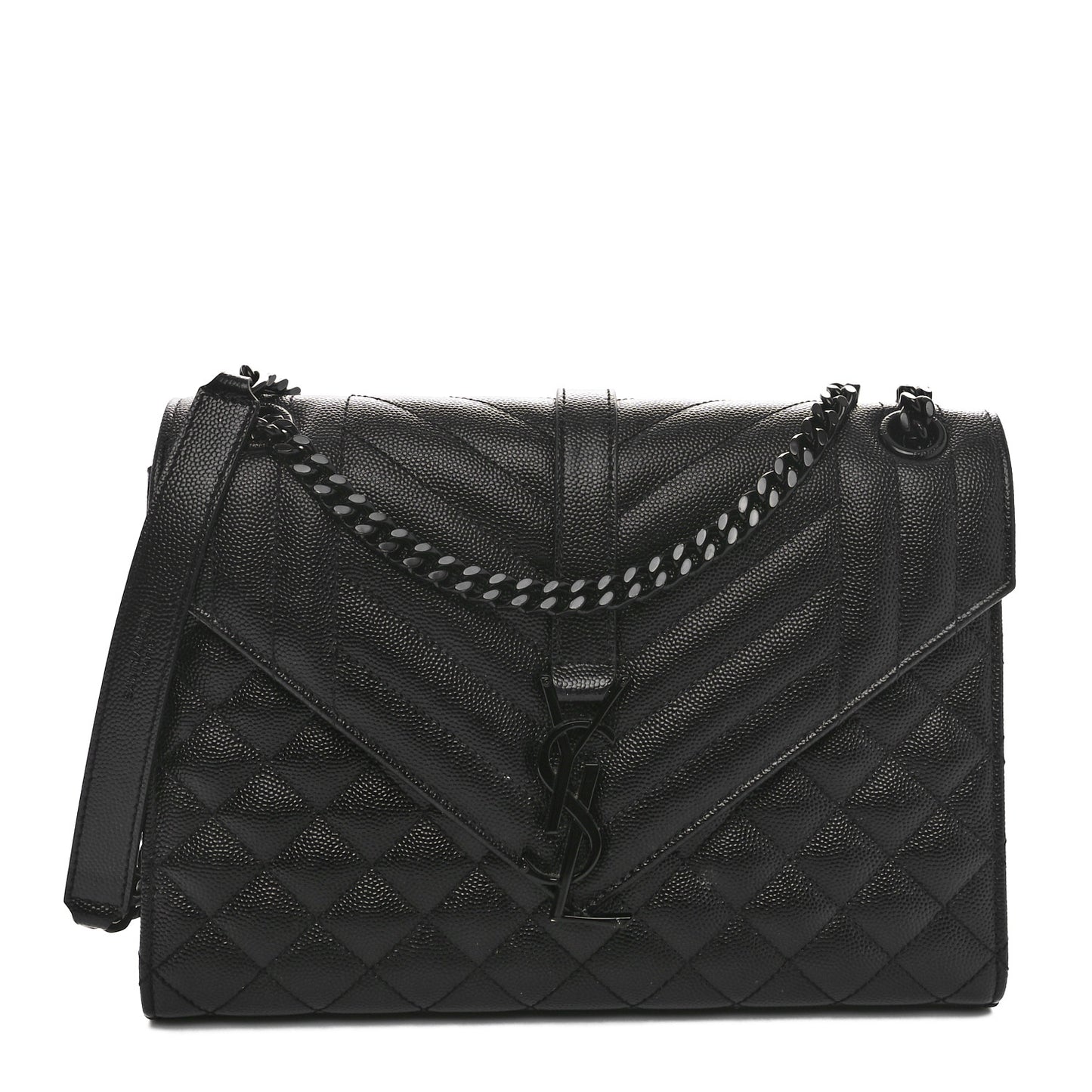 Grain De Poudre Textured Mixed Matelasse Triquilt Medium Monogram Monochrome Satchel Black