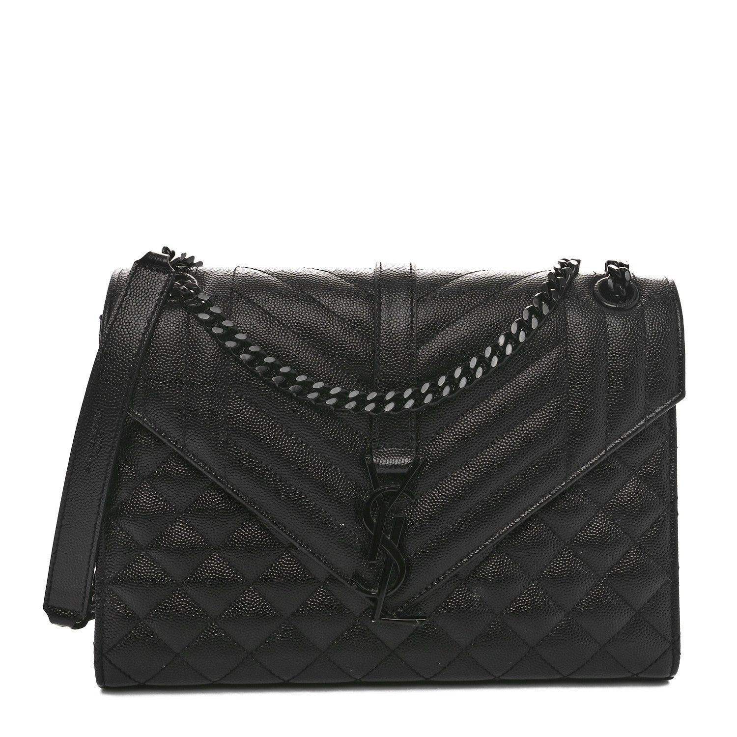 Saint Laurent Grain De Poudre Textured Mixed Matelasse Triquilt Medium Monogram Monochrome Satchel Black 1 of 9